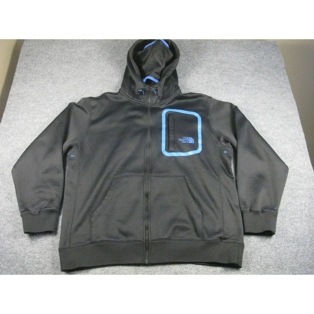 The North‎ Face Mens XL Full Zip Hoodie Jacket Black Blue Fleece Balaclava #1973